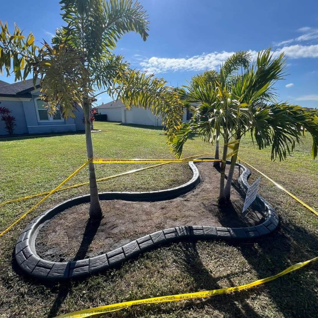 Continuous poured decorative concrete curbing around palm trees in Toano Virginia